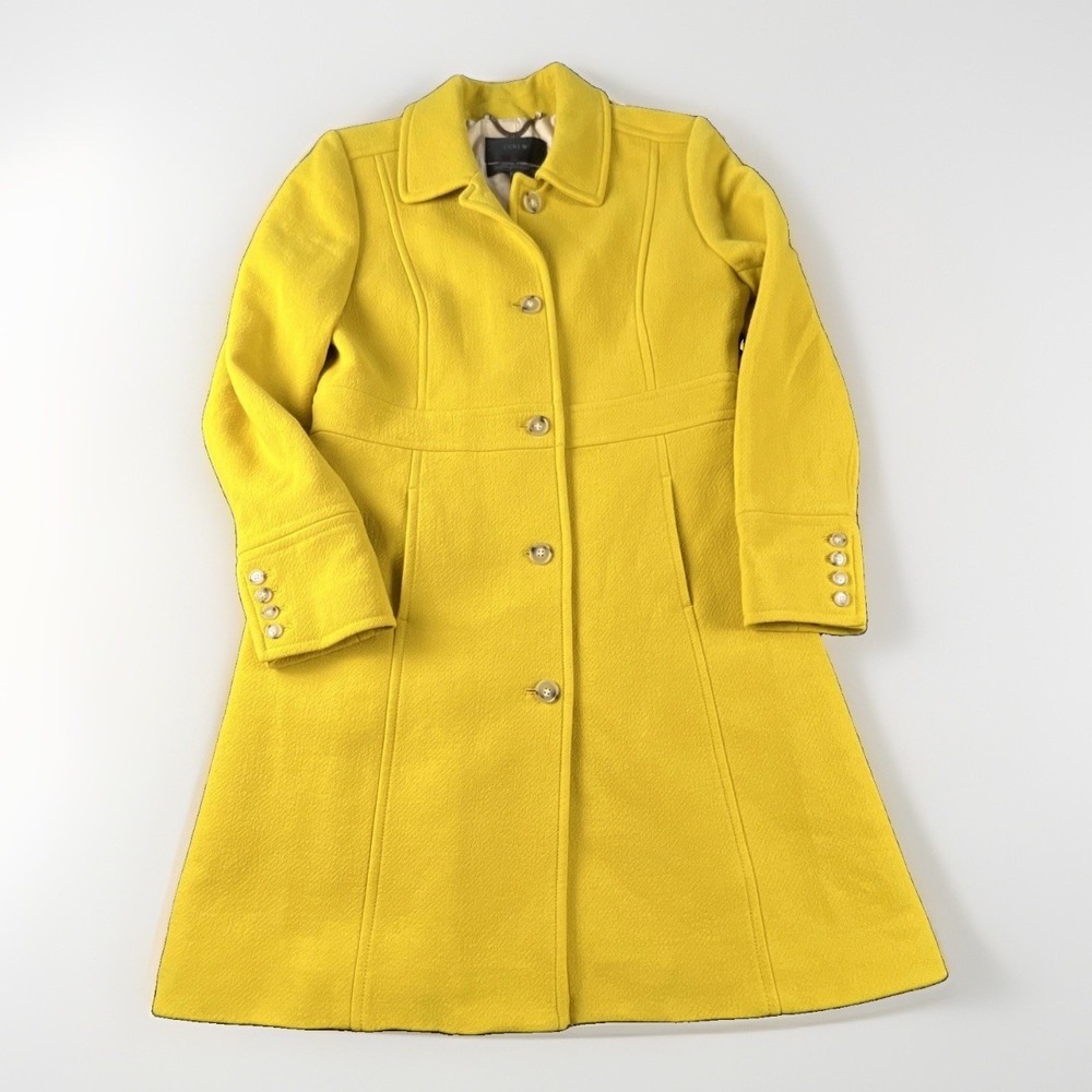 J Crew Classic Lady Day Coat 14 Yellow Italian Double Cloth Wool Thinsulate EUC